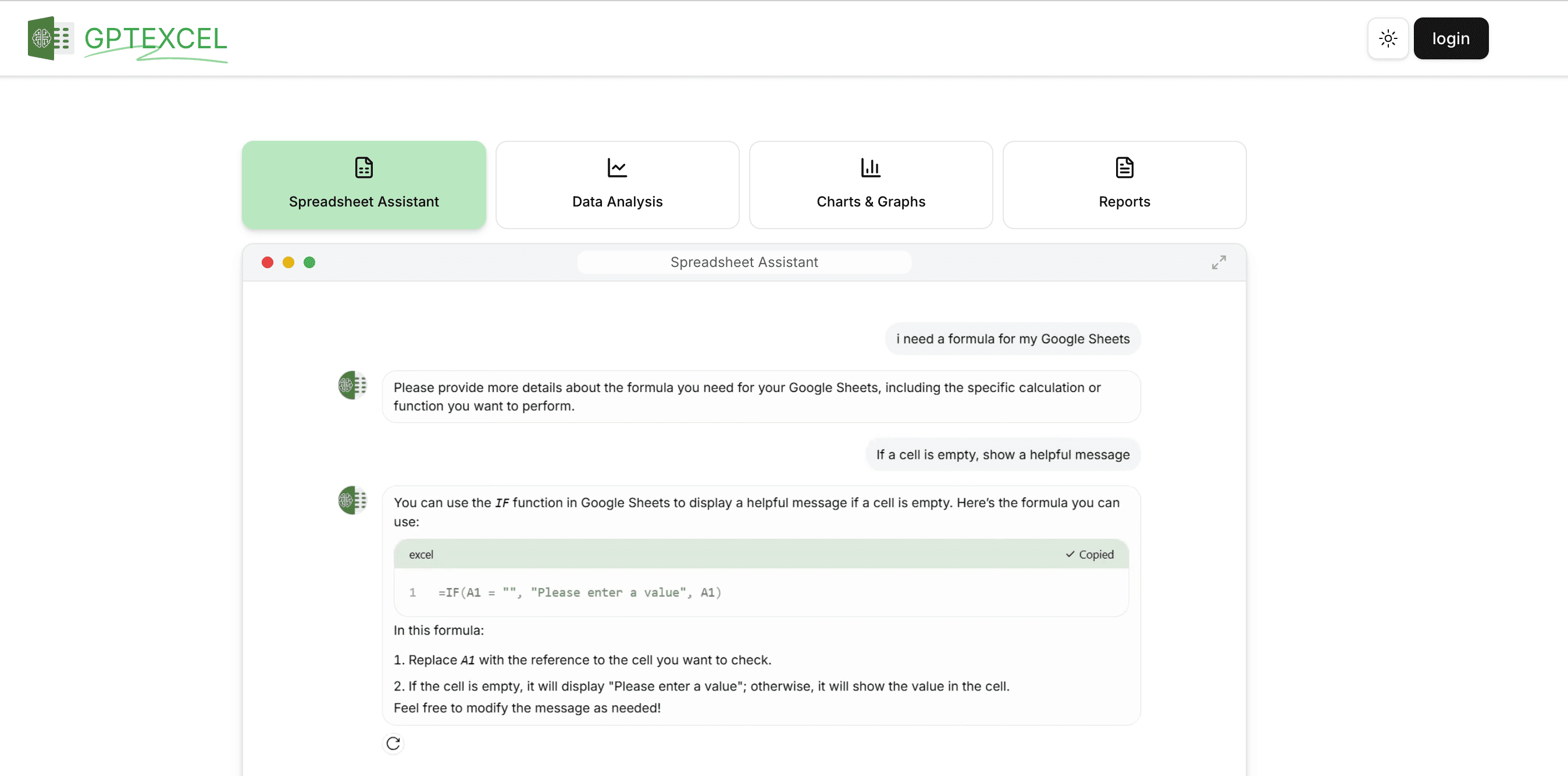 GPT Excel dashboard - GPTExcel Alternative